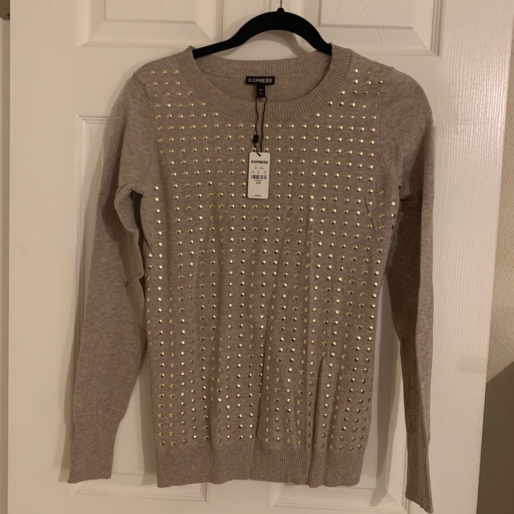 Express crew neck knit top with golds studs